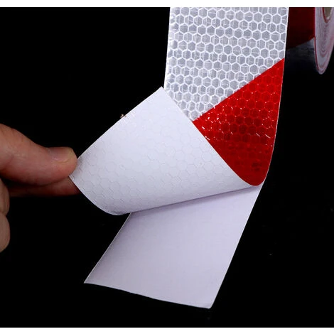 Promotion Ruban De Signalisation Rouge Et Blanc Bande Reflechissante Autocollante Avertissement De La Circulation Nuit De Autocollant Reflechissant Voiture Marquage Sol,5cm X 25m – Image 2
