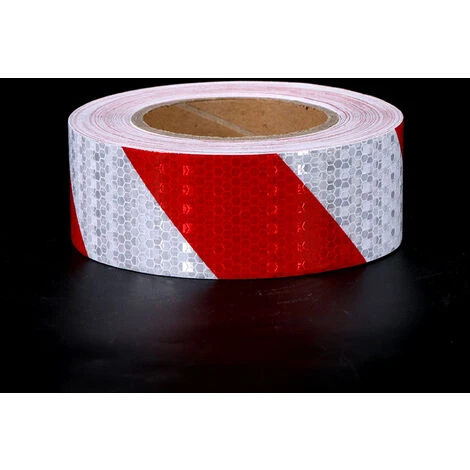 Promotion Ruban De Signalisation Rouge Et Blanc Bande Reflechissante Autocollante Avertissement De La Circulation Nuit De Autocollant Reflechissant Voiture Marquage Sol,5cm X 25m – Image 5