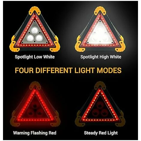 Triangle D'avertissement D'urgence Multifonctionnel – Signal Lumineux De Sécurité, Essentiel Pour Les Accidents De Véhicule/réparation/risque/camping/randonnée Projecteur, Résistant à L'eau, Antichoc – Image 2