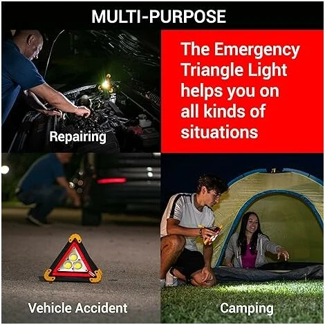 Triangle D'avertissement D'urgence Multifonctionnel – Signal Lumineux De Sécurité, Essentiel Pour Les Accidents De Véhicule/réparation/risque/camping/randonnée Projecteur, Résistant à L'eau, Antichoc – Image 3