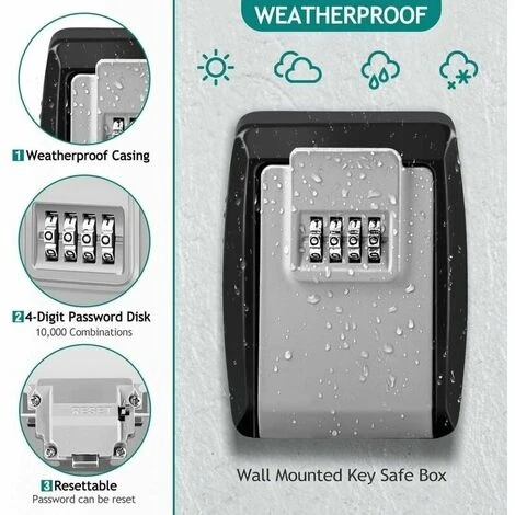 Imperméable Boite à Clés A Code Boîte à Cléf Sécurisée Extérieur Boitier Clefs Mural Coffre A Clef Antirouille Grand Key Safe Box, Pour Maison Bureau Garage Appartement Décoration (Grise) – Image 2