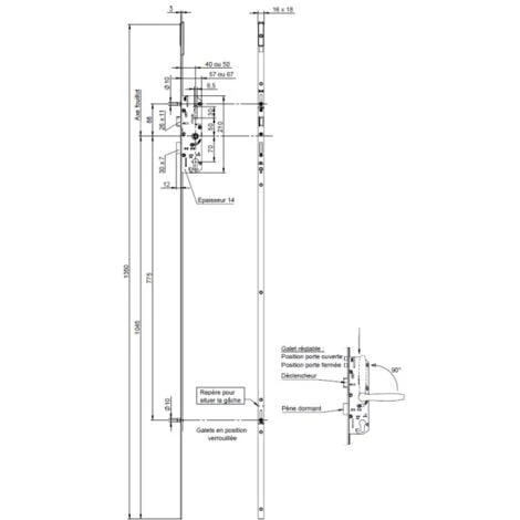 Serrure 4 Points Série 20500 L2150 Têtière 16mm Axe 40mm Gauche - VACHETTE - 26701000
