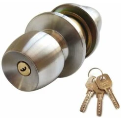 Serrure De Poignée De Porte Avec 3 Clés Poignée De Style Boule Ronde Intimité Chambre Salle De Bain Poignée Serrure En Acier Inoxydable Poli Ensemble De Bouton De Porte