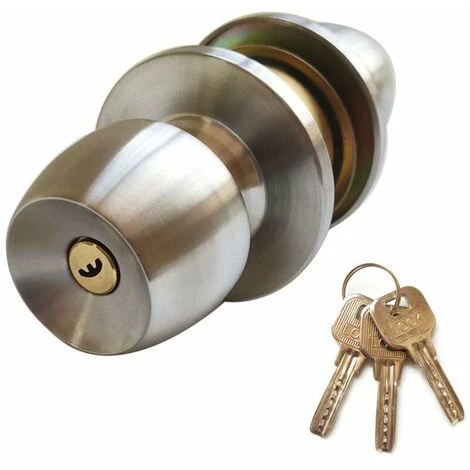 Serrure De Poignée De Porte Avec 3 Clés Poignée De Style Boule Ronde Intimité Chambre Salle De Bain Poignée Serrure En Acier Inoxydable Poli Ensemble De Bouton De Porte