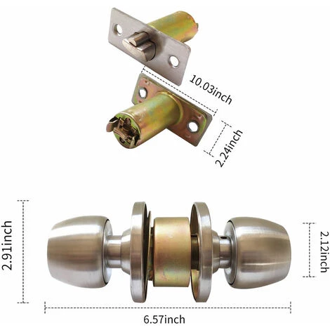 Serrure De Poignée De Porte Avec 3 Clés Poignée De Style Boule Ronde Intimité Chambre Salle De Bain Poignée Serrure En Acier Inoxydable Poli Ensemble De Bouton De Porte – Image 3