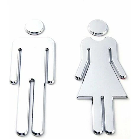 Signes WC Homme Femme Toilette Homme Femme Signs Plaque De Porte Pictogramme WC 2 Pièces Adhésif WC Stickers Pour Toilette Porte De Restaurant Publique Hôtel Cafétéria Argent 12cm,