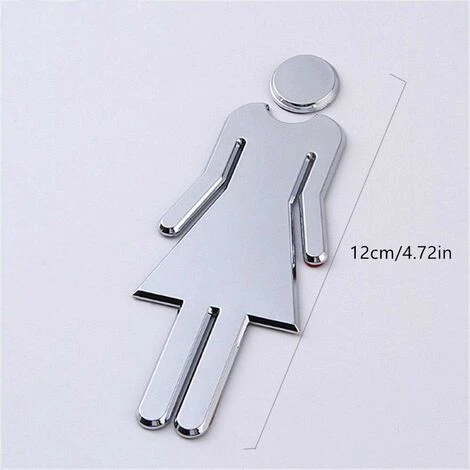 Signes WC Homme Femme Toilette Homme Femme Signs Plaque De Porte Pictogramme WC 2 Pièces Adhésif WC Stickers Pour Toilette Porte De Restaurant Publique Hôtel Cafétéria Argent 12cm, – Image 2