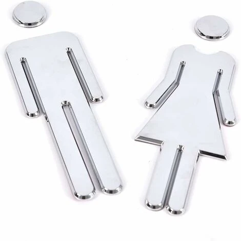 Signes WC Homme Femme Toilette Homme Femme Signs Plaque De Porte Pictogramme WC 2 Pièces Adhésif WC Stickers Pour Toilette Porte De Restaurant Publique Hôtel Cafétéria Argent 12cm, – Image 3