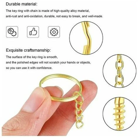 Anneau Porte Clé Avec Chaîne 220 Pièces Anneaux Fendue Attache Porte Clef Détachable Anneaux De Porte-clé En Acier Anneaux De Porte-clé Pour Bricolage Porte Clés Pour Bricolage Loisirs Créatifs – Image 2