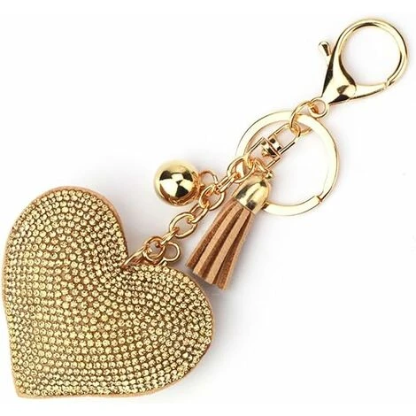 Bling Glitter Porte-clés Cristal Strass Amour Coeur Conception Porte-clés Super Fashonable Porte-clés Charme Pendentif Sac À Main Sac Clé En Métal Durable,Or
