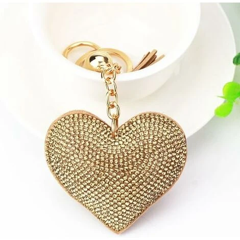 Bling Glitter Porte-clés Cristal Strass Amour Coeur Conception Porte-clés Super Fashonable Porte-clés Charme Pendentif Sac À Main Sac Clé En Métal Durable,Or – Image 2