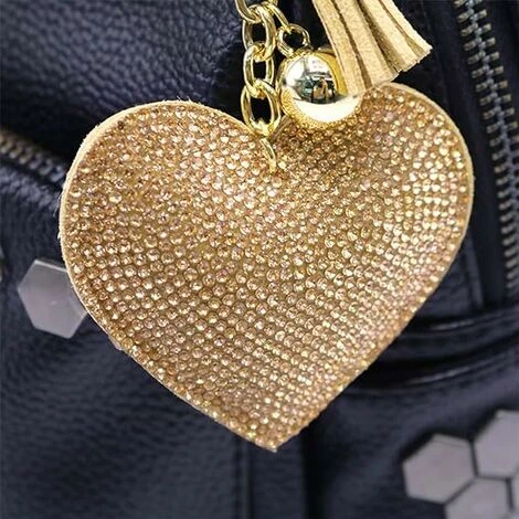 Bling Glitter Porte-clés Cristal Strass Amour Coeur Conception Porte-clés Super Fashonable Porte-clés Charme Pendentif Sac À Main Sac Clé En Métal Durable,Or – Image 3