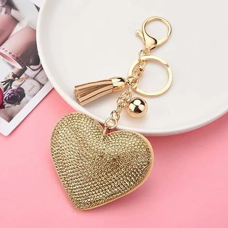 Bling Glitter Porte-clés Cristal Strass Amour Coeur Conception Porte-clés Super Fashonable Porte-clés Charme Pendentif Sac À Main Sac Clé En Métal Durable,Or – Image 5