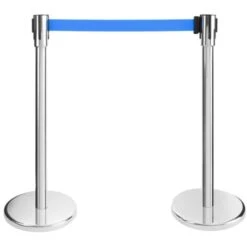 AREBOS 2X Poteaux De Guidage Avec Cordes Rétractable Barrière De Guidage Système De Balisage Pour Ecole, Bar, Hôtel Bleu