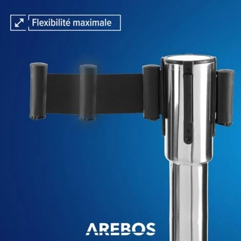 AREBOS 2x Poteaux De Guidage Avec Cordes, Noir, Barrières De Sécurité Argenté, Rétractable Barrière De Guidage – Image 3