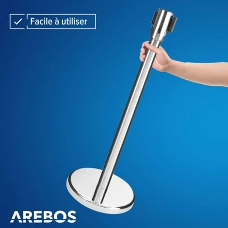 AREBOS 2x Poteaux De Guidage Avec Cordes, Noir, Barrières De Sécurité Argenté, Rétractable Barrière De Guidage – Image 4