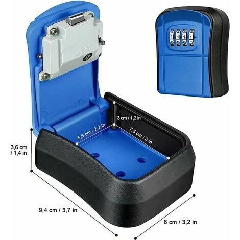 Boîte à Clé Sécurisée, Boite A Code Pour Clef, Coffre Fort à Clés Boîte Verrouillable à 4 Chiffres, Serrure à Mot De Passe Murale, Bleu – Image 2