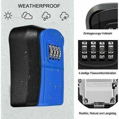 Boîte à Clé Sécurisée, Boite A Code Pour Clef, Coffre Fort à Clés Boîte Verrouillable à 4 Chiffres, Serrure à Mot De Passe Murale, Bleu – Image 3