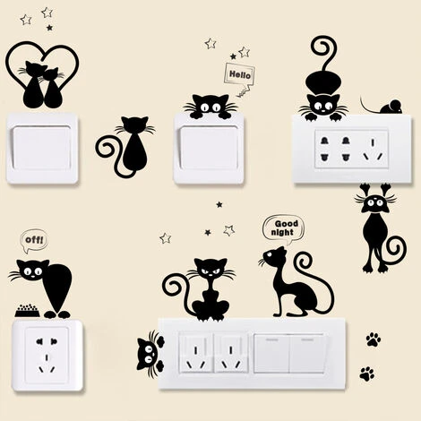Autocollants Muraux De Chat Mignon, Autocollants D'interrupteur De Lumière De Chat, Autocollants Muraux De Dessin Animé De Chat Noir Pour Interrupteur D'éclairage Ou Autocollants Muraux De Prise Auto- – Image 2