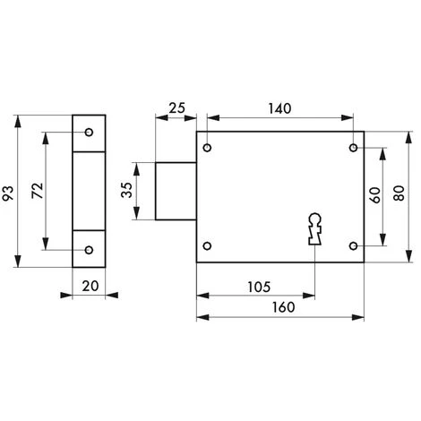 THIRARD - Serrure Horizontale En Applique à Clé Pour Porte De Cave, Pêne Seul, Gauche, Axe 105mm, 160x80mm, Noir, 1 Clé – Image 2