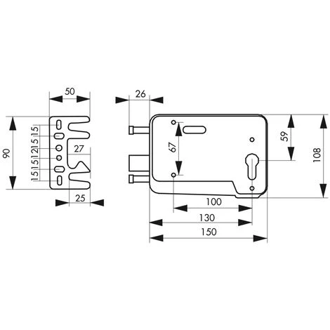 THIRARD - Boitier De Serrure En Applique à Double Entrée Pour Portillon, Réversible, 150x108mm, Axe 130mm, Gris – Image 2