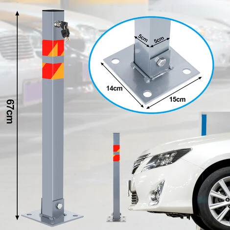 SWANEW 2X Poteau De Stationnement Carré Rabattable Barrière Parking Borne De Sécurité Avec Clés – Image 2
