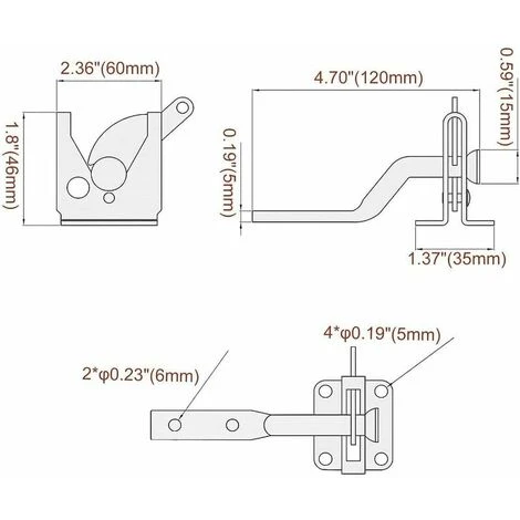 Verrou De Porte Automatique Noir, Serrure De Jardin Automatique, Verrou De Portail, Avec 6 Vis, Pour Patio/Jardin/Porte – Image 5