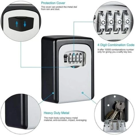 Boîte à Clé Sécurisée,Boite A Clefs Murale,Boite A Cle Avec Code à 4 Chiffres Haute Sécurisée étanche à L'eau Et à La Rouille,pour Intérieur Extérieur Maison Bureau Garage École Gymnase – Image 4