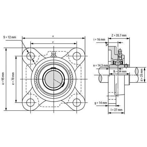 Palier Auto-aligneur Applique Carré Ø25mm - UCF205 – Image 2