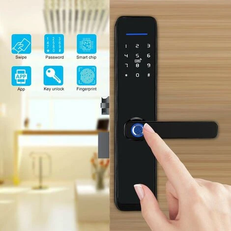 Serrure De Porte Biométrique Avec Empreinte Digitale, Serrure De Poignée De Porte électronique WiFi, Mot De Passe D'empreintes Digitales IC Card APP Clé à Distance Déverrouiller Le Levier De Porte Ava – Image 2