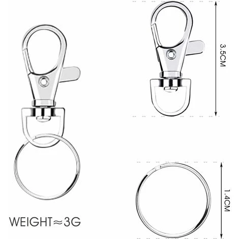 Anneaux Porte Clef, Crochet Porte Clef, Porte Clef Mousqueton,Attache Porte-clés,Fermoir Mousqueton,Mousqueton Pivotant,Métal Pivotant Keychain,Bricolage Accessoires Pour Lanières Bijoux – Image 2