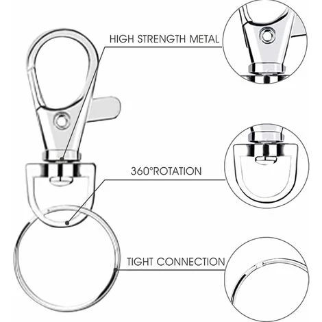 Anneaux Porte Clef, Crochet Porte Clef, Porte Clef Mousqueton,Attache Porte-clés,Fermoir Mousqueton,Mousqueton Pivotant,Métal Pivotant Keychain,Bricolage Accessoires Pour Lanières Bijoux – Image 3