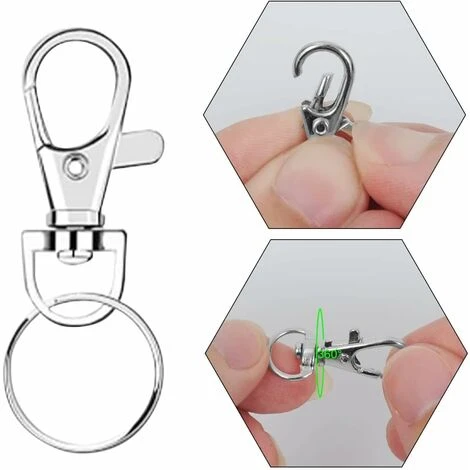 Anneaux Porte Clef, Crochet Porte Clef, Porte Clef Mousqueton,Attache Porte-clés,Fermoir Mousqueton,Mousqueton Pivotant,Métal Pivotant Keychain,Bricolage Accessoires Pour Lanières Bijoux – Image 4