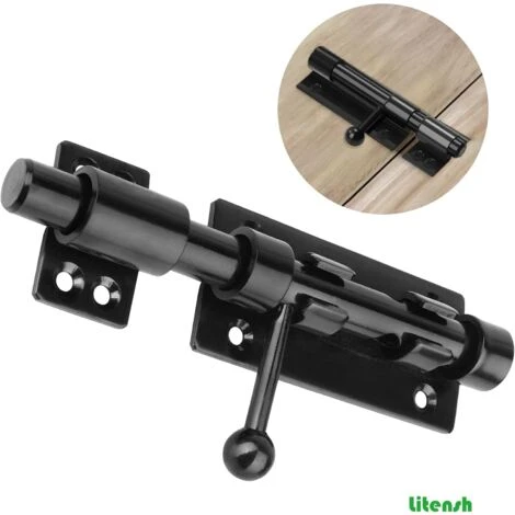 Serrure De Porte De Sécurité à Pêne Coulissant Robuste Avec Trou Pour Cadenas, Acier Inoxydable 304 Noir Mat, Longueur 6 Pouces 160 Mm, Diamètre 14 Mm. (8 Pouces (200mm)-6 Pouces 160mm – Image 2