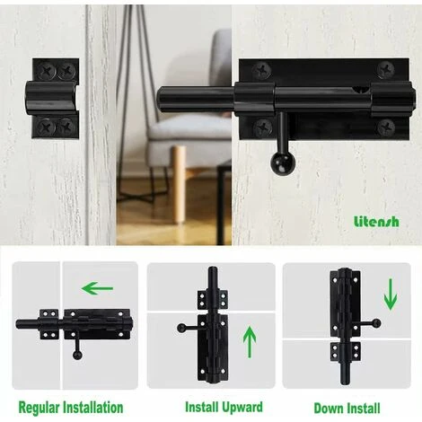 Serrure De Porte De Sécurité à Pêne Coulissant Robuste Avec Trou Pour Cadenas, Acier Inoxydable 304 Noir Mat, Longueur 6 Pouces 160 Mm, Diamètre 14 Mm. (8 Pouces (200mm)-6 Pouces 160mm – Image 5