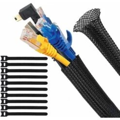 Gaine Tressée 3M Ajustable, Gestion Des Câbles Rangement Tressée Fendue En PET, Cable Organisateur Protection Du Cache-Câbles Pour Câbles Télé/Ordinateur/USB/Audio/Vidéo