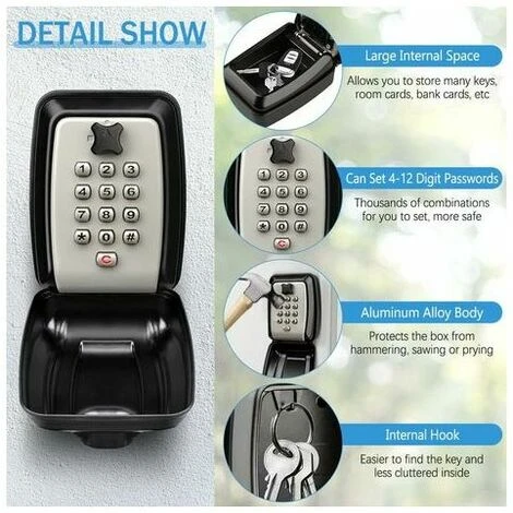 Boite A Clefs Murale Grande Boîte à Clé Sécurisée Etanche Boîte à Clef Extérieur Avec 12 Code Antirouille Résistant Aux Intempéries Cofre Fort A Cle Robuste Pour Maison école Bureau Usine, Fonepro – Image 2