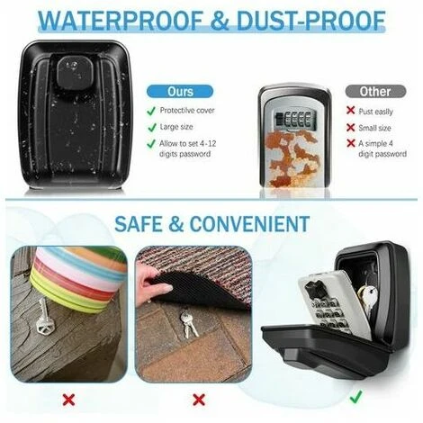 Boite A Clefs Murale Grande Boîte à Clé Sécurisée Etanche Boîte à Clef Extérieur Avec 12 Code Antirouille Résistant Aux Intempéries Cofre Fort A Cle Robuste Pour Maison école Bureau Usine, Fonepro – Image 3