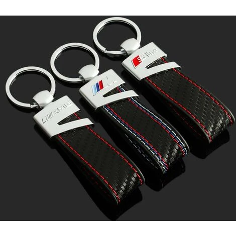 Porte - Clés Audi SLine Logo En Cuir Véritable Fibre De Carbone – Image 3