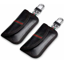 Lot De 2 étuis Bloqueurs De Signal Pour Clés De Voiture Bloquant Les Signaux RFID Pour La Sécurité De La Voiture, Protection Antivol à Distance (Cuir Véritable, Noir)