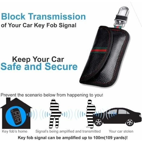 Lot De 2 étuis Bloqueurs De Signal Pour Clés De Voiture Bloquant Les Signaux RFID Pour La Sécurité De La Voiture, Protection Antivol à Distance (Cuir Véritable, Rouge) – Image 2