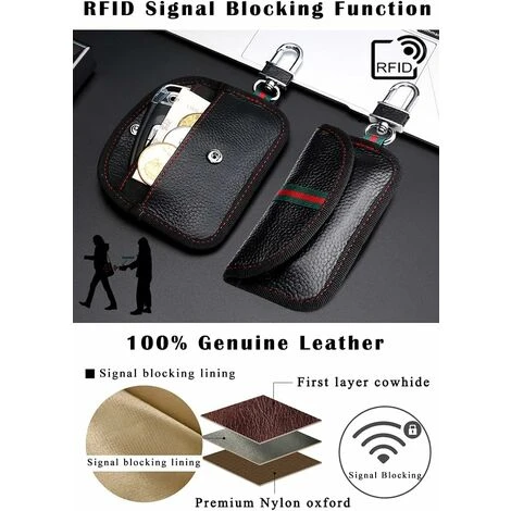 Lot De 2 étuis Bloqueurs De Signal Pour Clés De Voiture Bloquant Les Signaux RFID Pour La Sécurité De La Voiture, Protection Antivol à Distance (Cuir Véritable, Rouge) – Image 4