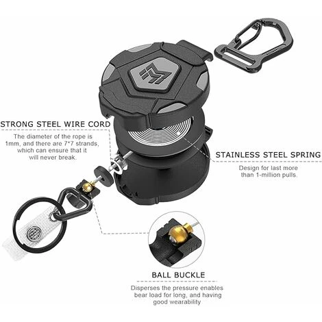 Paquet De 2 Porte-clés Rétractables, Porte-badge Mousqueton Robuste, Bobine De Badge D'identification Tactique Avec Cordon Rétractable En Acier De 31 Pouces, 8 Oz – Image 3