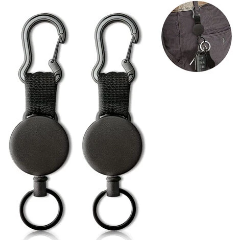 2 Pièces Porte-clés Rétractable Noir Boucle De Traction élastique Clé Rétractable Avec Câble En Acier – Image 2
