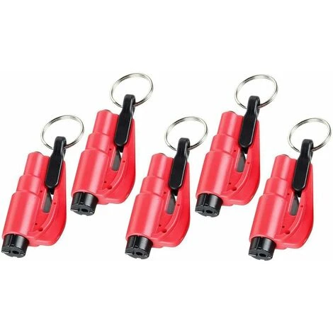 5Pcs Mini Safety Hammer With Keychain, Window Breaker Seat Belt Cutter Safety Emergency Survival Tool (Red)