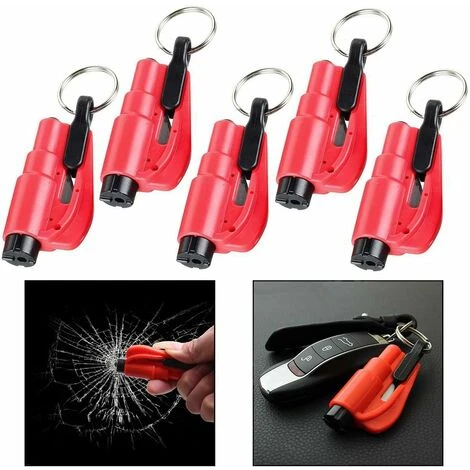 5Pcs Mini Safety Hammer With Keychain, Window Breaker Seat Belt Cutter Safety Emergency Survival Tool (Red) – Image 2