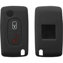 Accessoire Clé De Voiture Compatible Avec Peugeot Citroen Clef De Voiture 2-Bouton(Noir)- Coque En Silicone Souple Pour Clef De Voiture