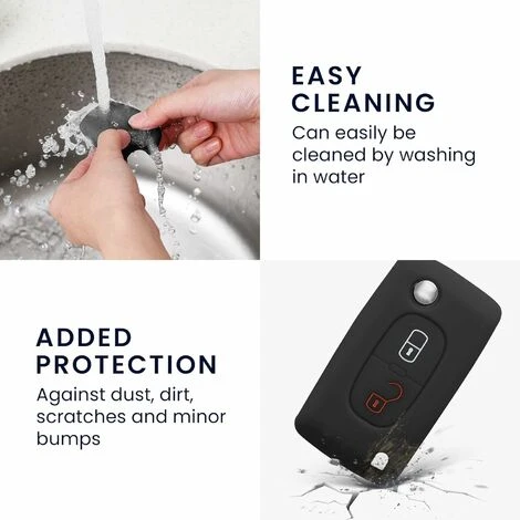 Accessoire Clé De Voiture Compatible Avec Peugeot Citroen Clef De Voiture 2-Bouton(Noir)- Coque En Silicone Souple Pour Clef De Voiture – Image 4